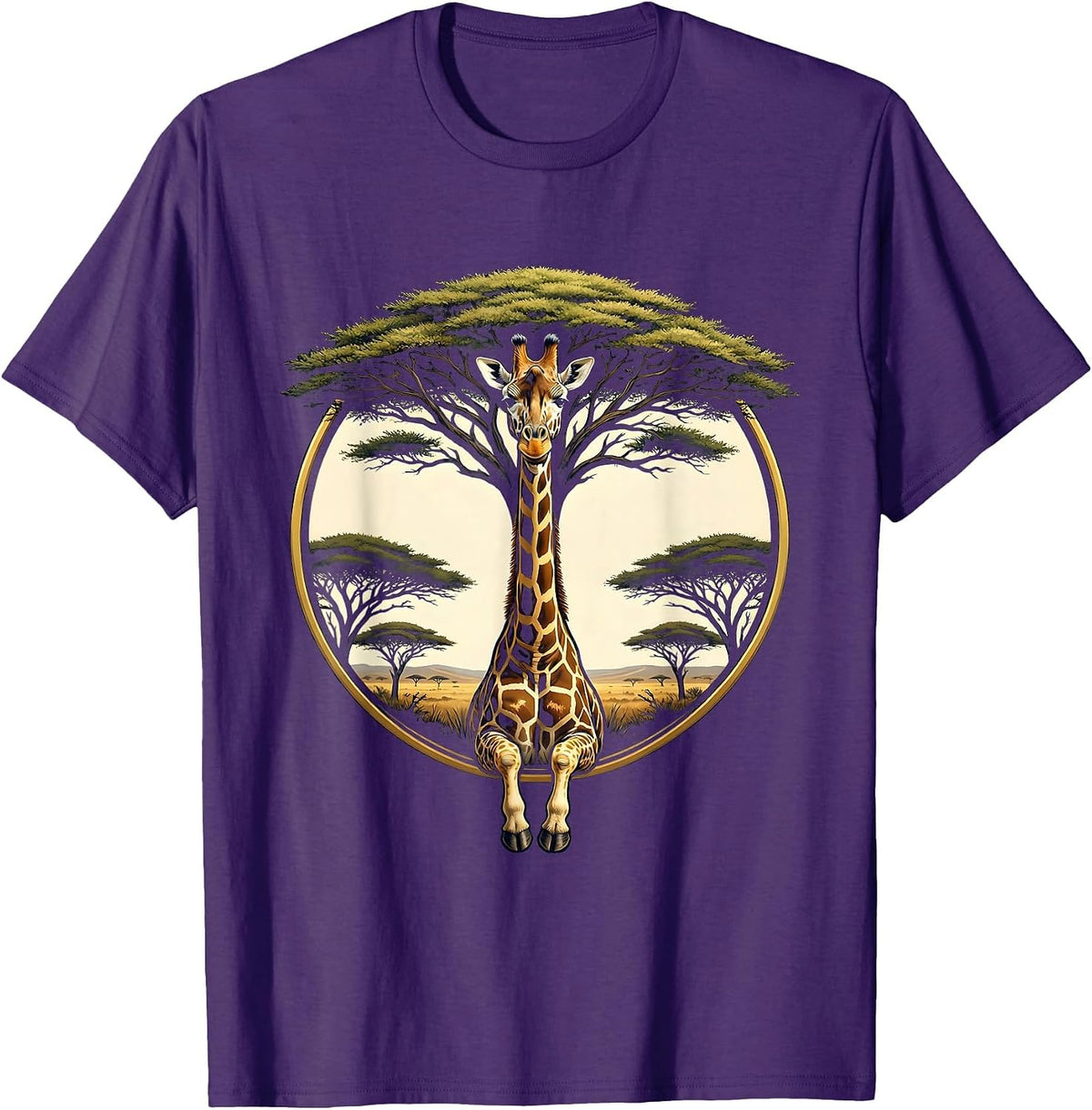 Safari Giraffe Acacia Tree Nature Illustration T-Shirt - Purple