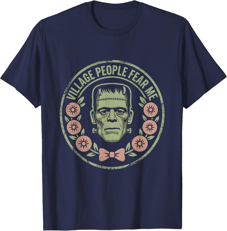 Frankenstein Village People Fear Me Design T-Shirt - Navy Blue