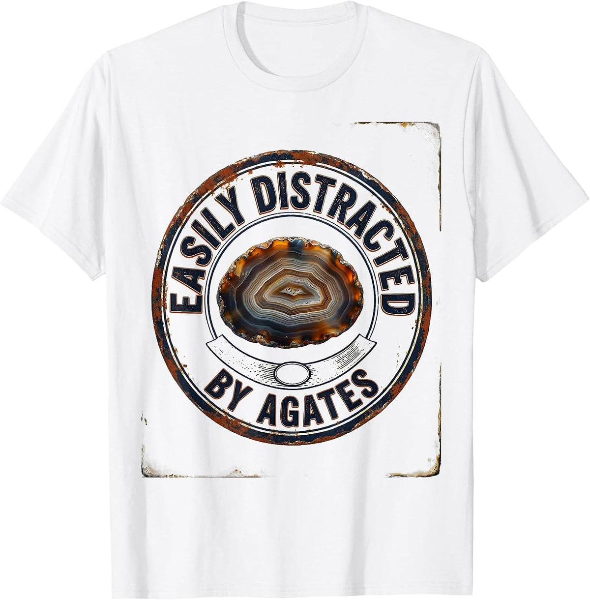 Men's Easily Distracted By Agates Vintage Rock Collector Geode T-Shirt - White