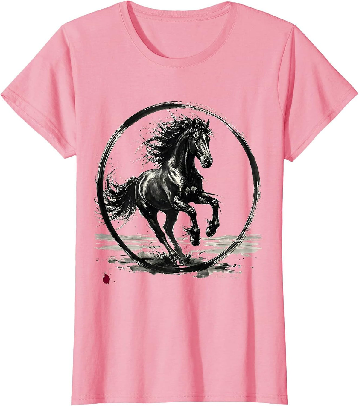 Women's Wild Horse Galloping Across Open Plains Design T-Shirt - Pink