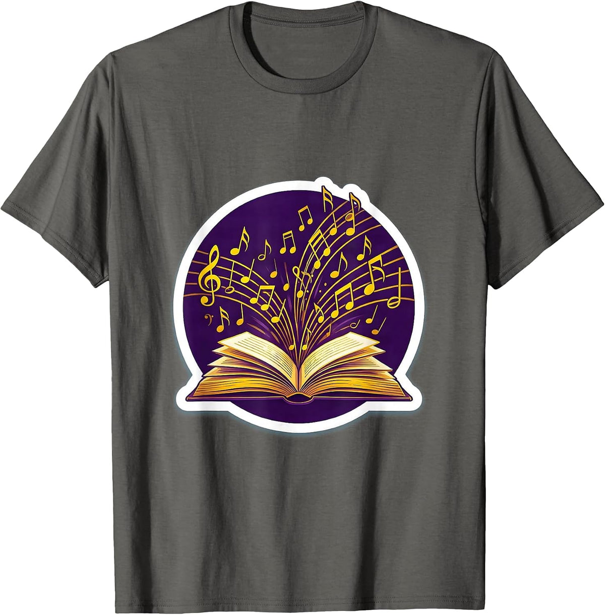 Men's Music Teacher Gift Music Notes Flying From Book T-Shirt - Asphalt Grey