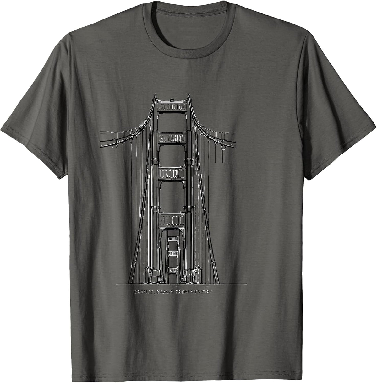 Men's Orange Drawn From Memory Line Art Golden Gate Bridge T-Shirt - Asphalt Grey