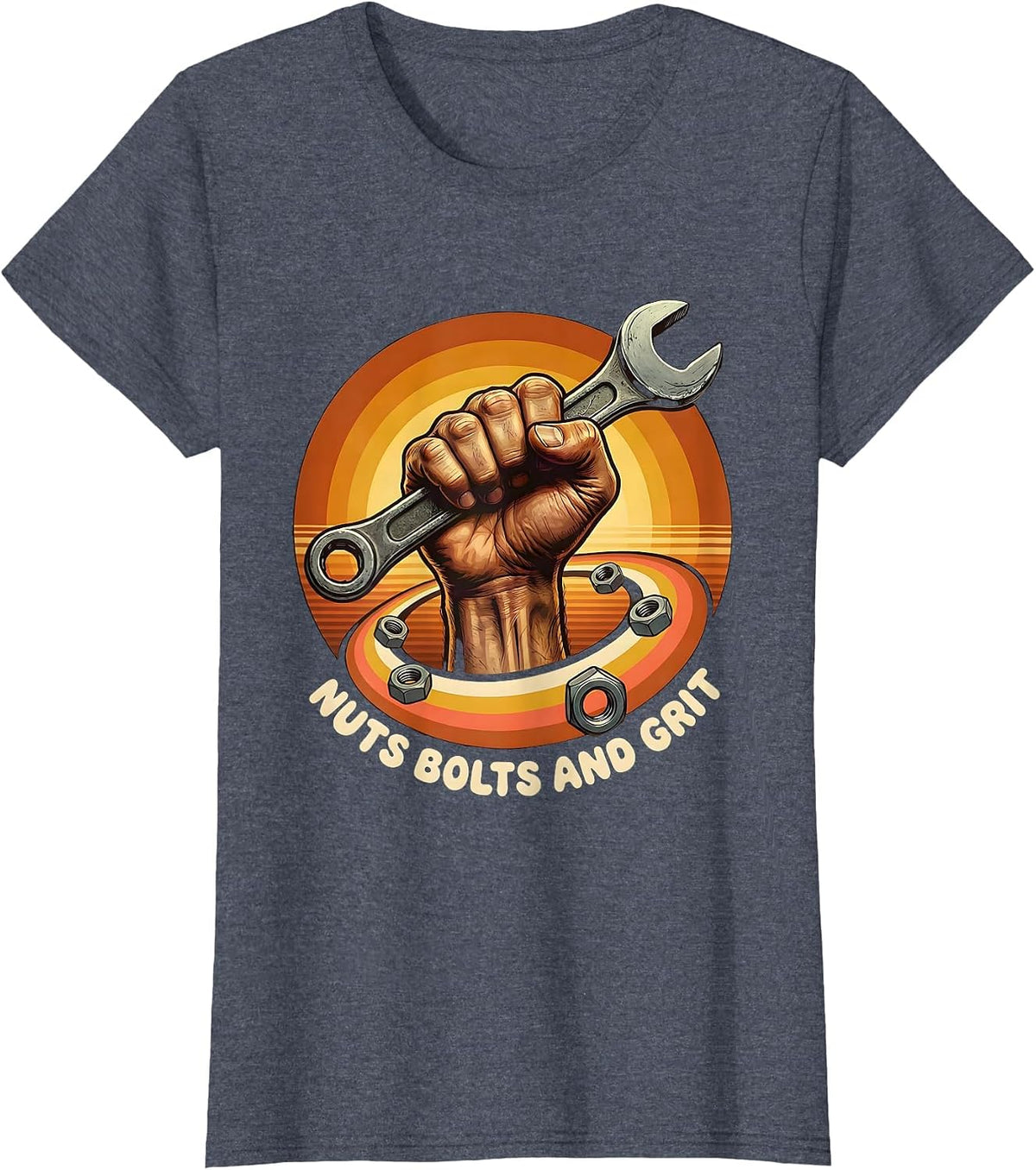 Women's Nuts Bolts and Grit Mechanic Design T-Shirt - Heather Blue