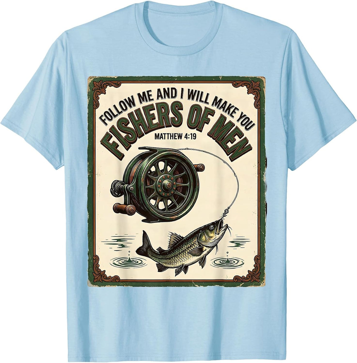 Men's Fishers Of Men Matthew 4:19 Vintage Christian Fishing T-Shirt - Baby Blue