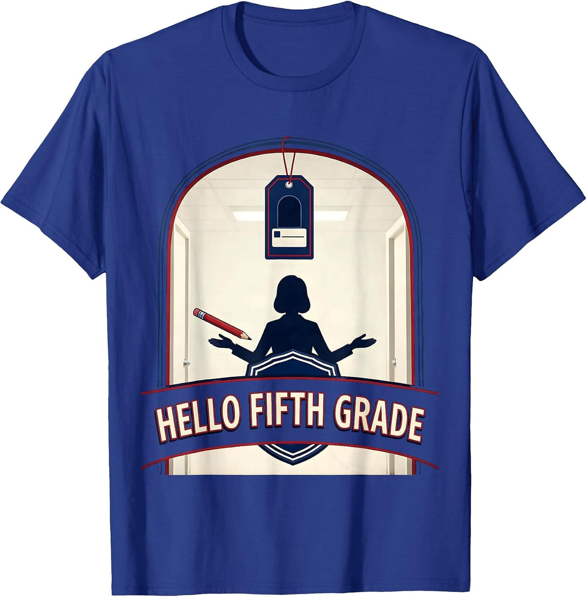 Hello Fifth Grade Playful First Day of School Girl Emblem T-Shirt - Royal Blue