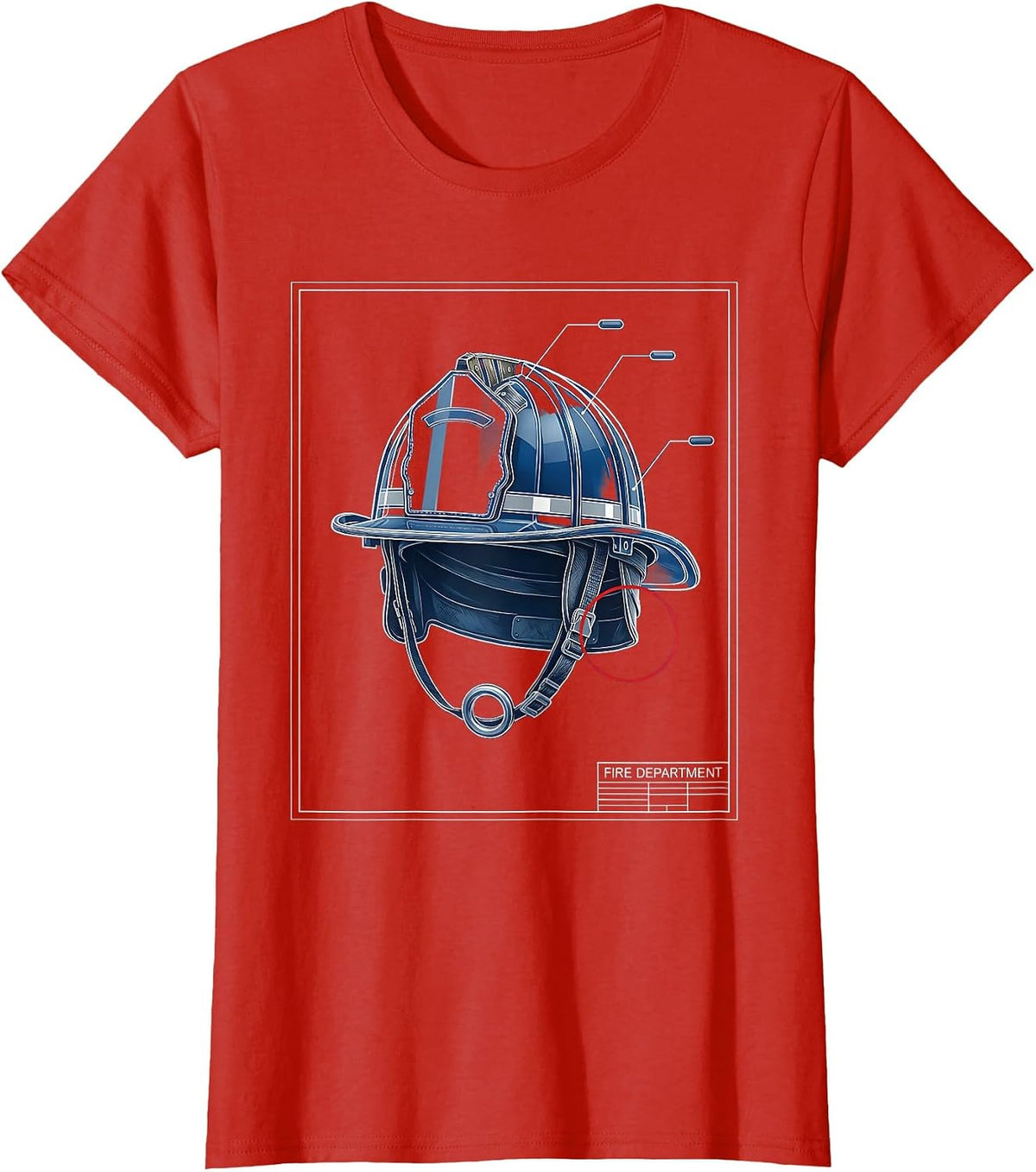 Women's Fire Department Technical Blueprint Firefighter Pride Humor T-Shirt - Red