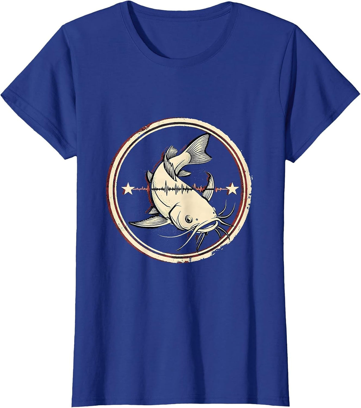 Women's Broad Channel Catfish Emblem Angler Fishing Enthusiast T-Shirt - Royal Blue
