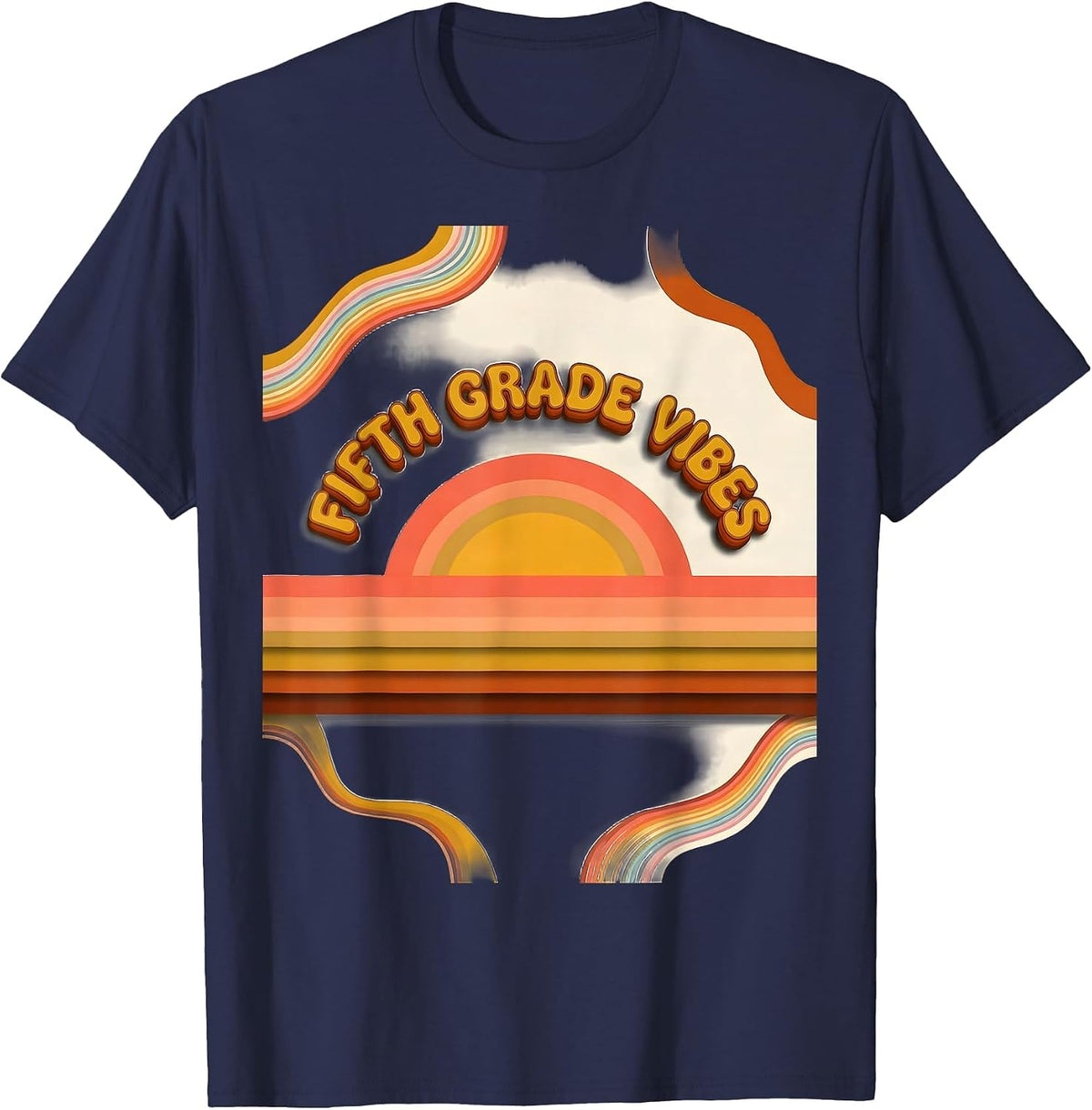 Fifth Grade Vibes Retro Teacher Back To School T-Shirt - Navy Blue