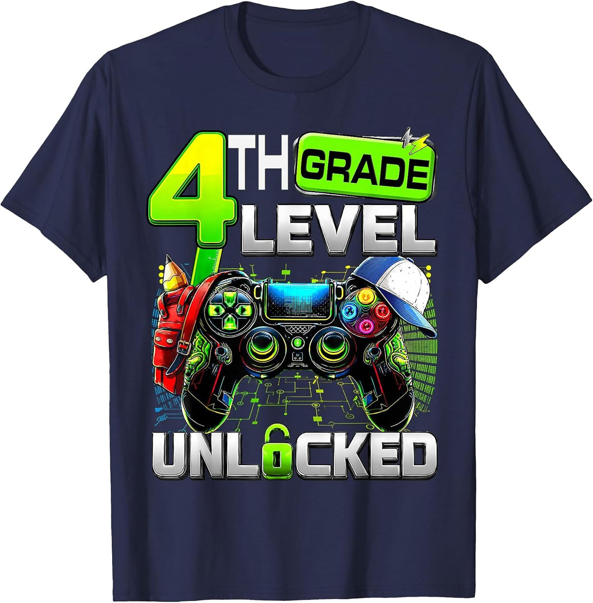 Controller 4th Grade Fourth Level Unlocked First Day Boys T-Shirt - Navy Blue
