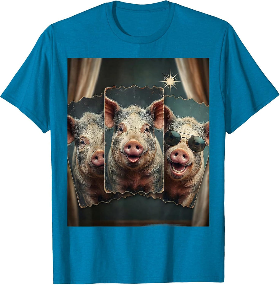 Pig Photobooth Funny Animal Portrait Vintage T-Shirt - Sapphire Blue