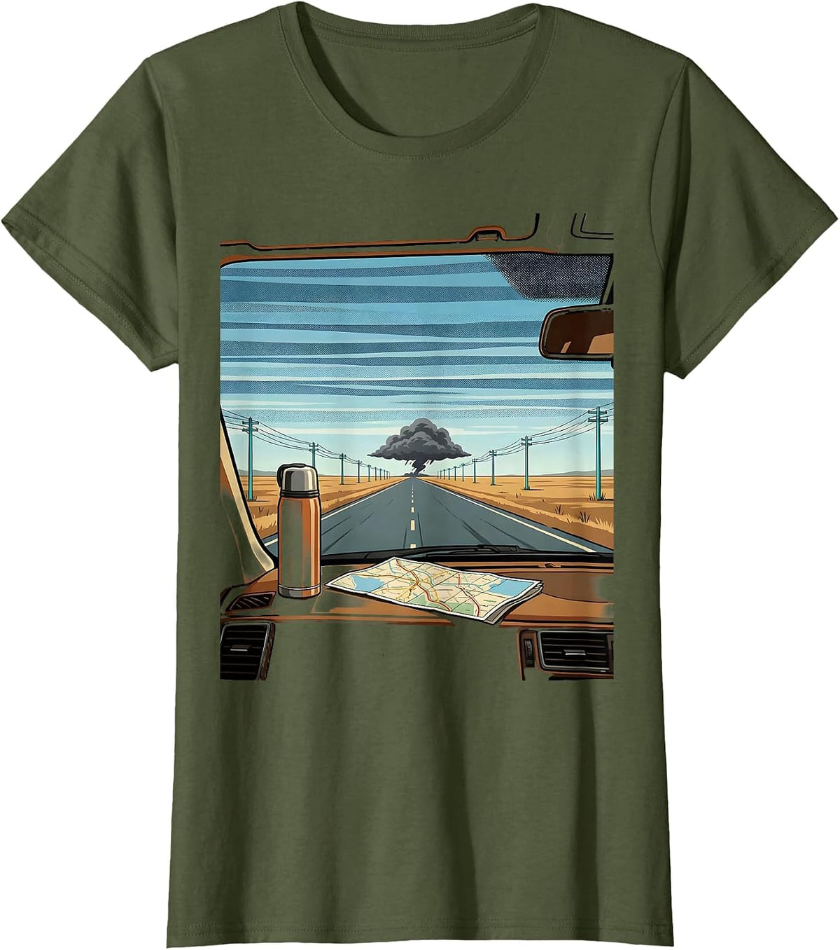 Women's Storm Chaser Wide Plains Tornado Chaser Meteorology T-Shirt - Olive Green