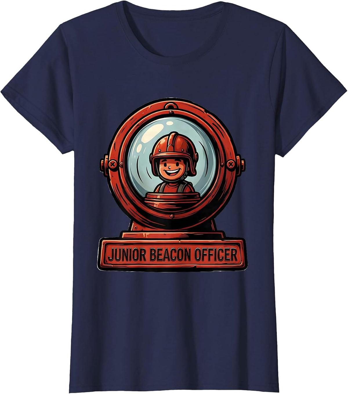 Women's Junior Beacon Officer Cartoon Firefighter Kids Birthday T-Shirt - Navy Blue