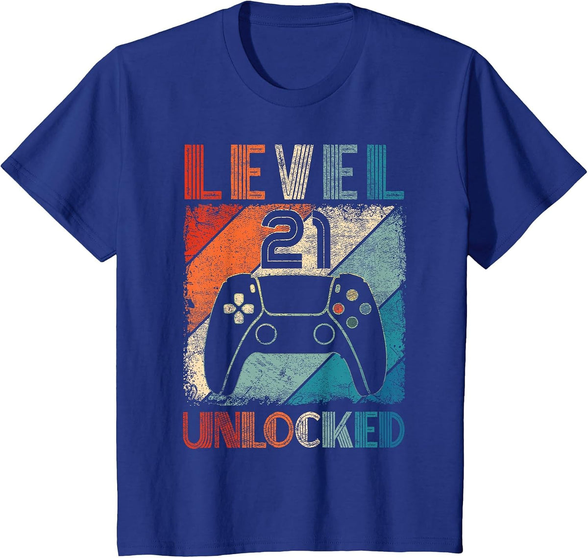 Vintage Level 21 Unlocked Video Gamer 21st Birthday T-Shirt - Royal Blue