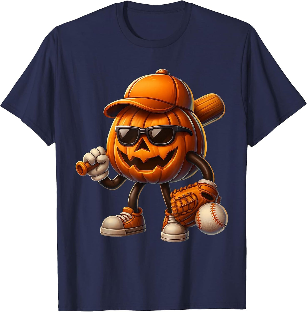 Spooky Jack O Lantern Baseball Halloween Costumes Mens Boys T-Shirt - Navy Blue