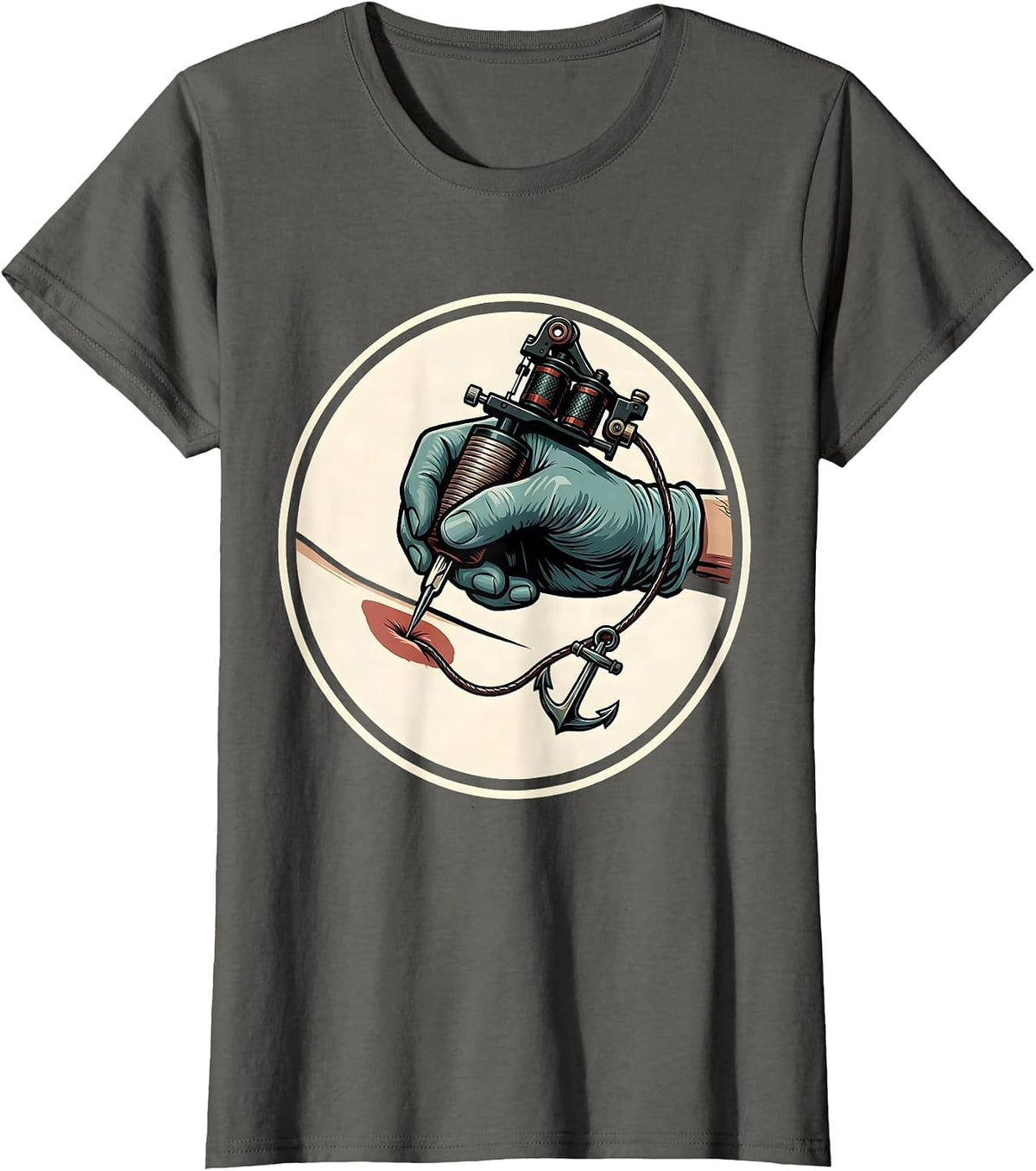 Women's Tattoo Machine Anchor Humor Tattoo Artist Gift T-Shirt - Asphalt Grey