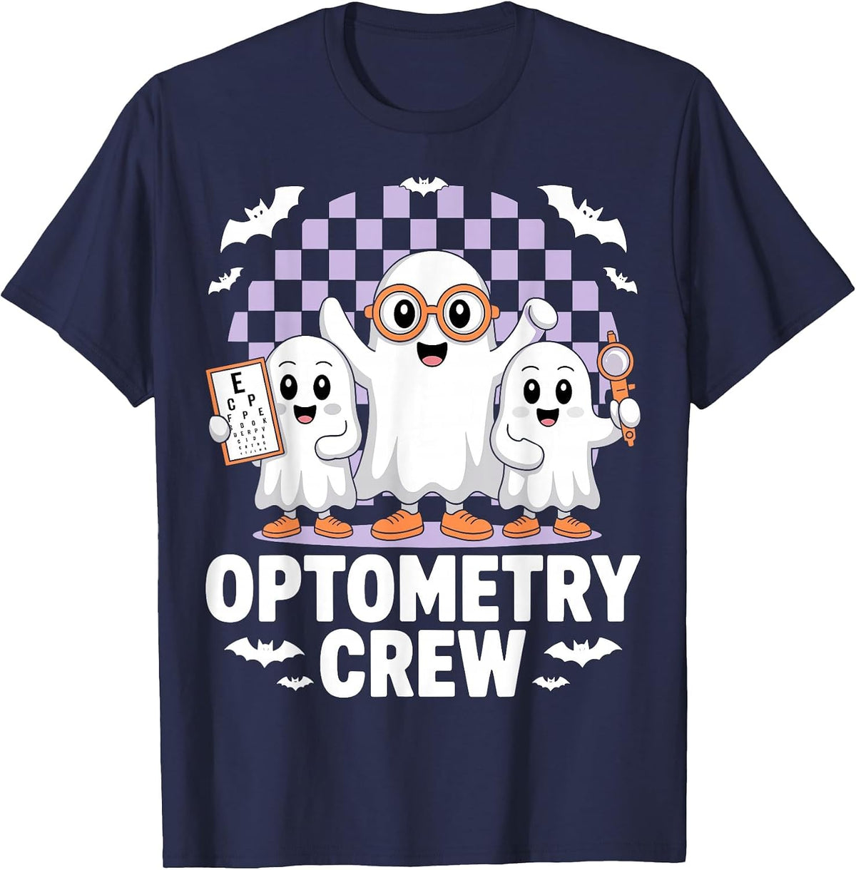 Optometry Crew Optometrist Eye Spooky Ghost Halloween T-Shirt - Navy Blue