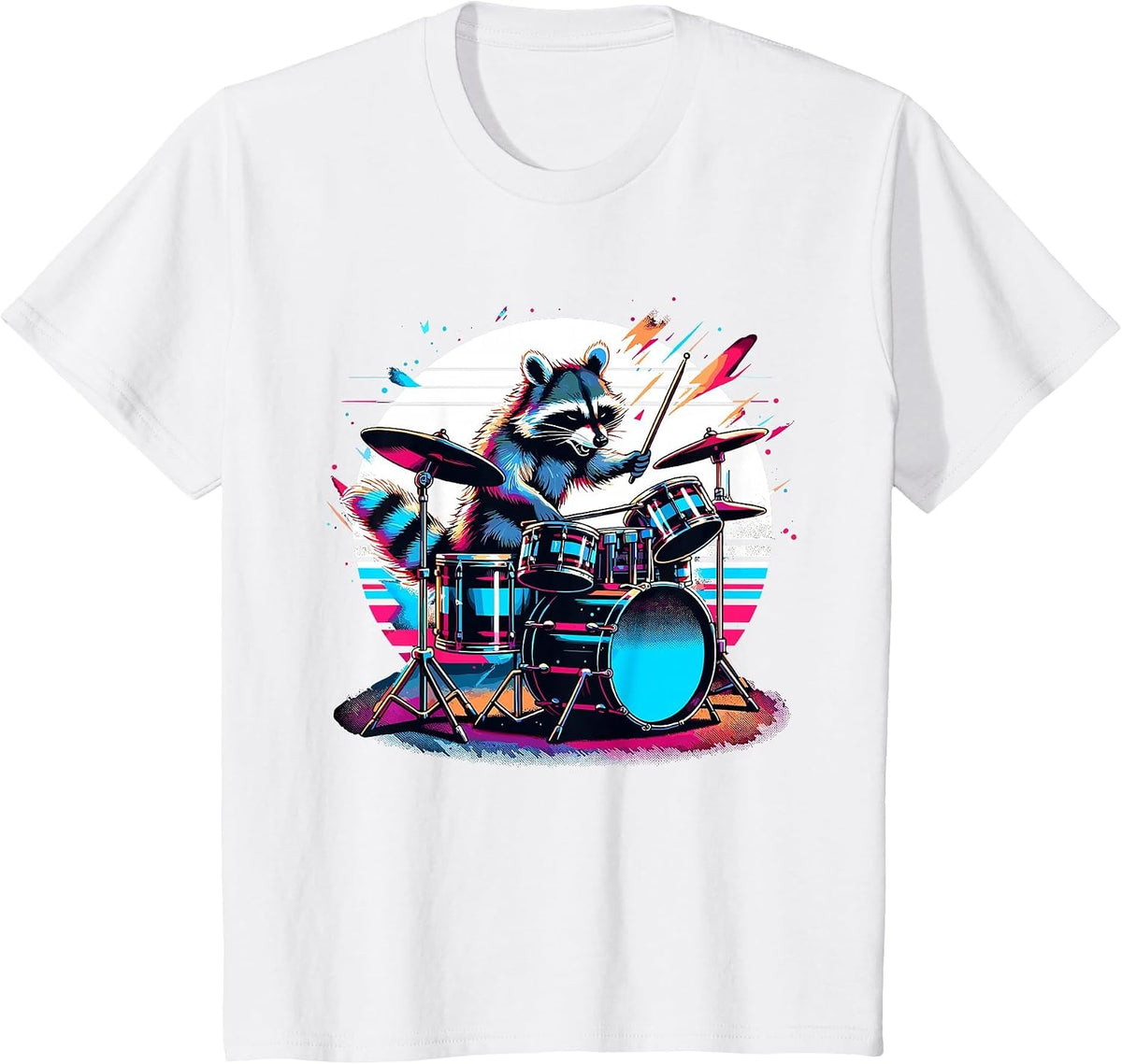 Raccoon Playing Drums Teacher Drummer Novelty Funny Drummer T-Shirt - White
