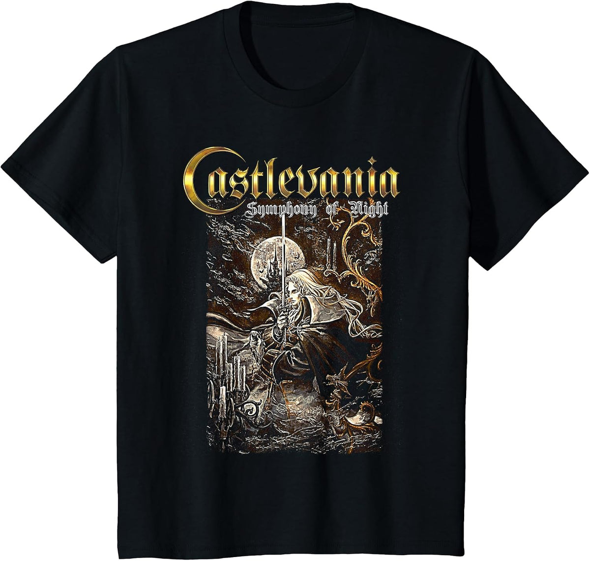 Castlevania Symphony Box Art Gothic Moon Night Retro Gamer T-Shirt - Black
