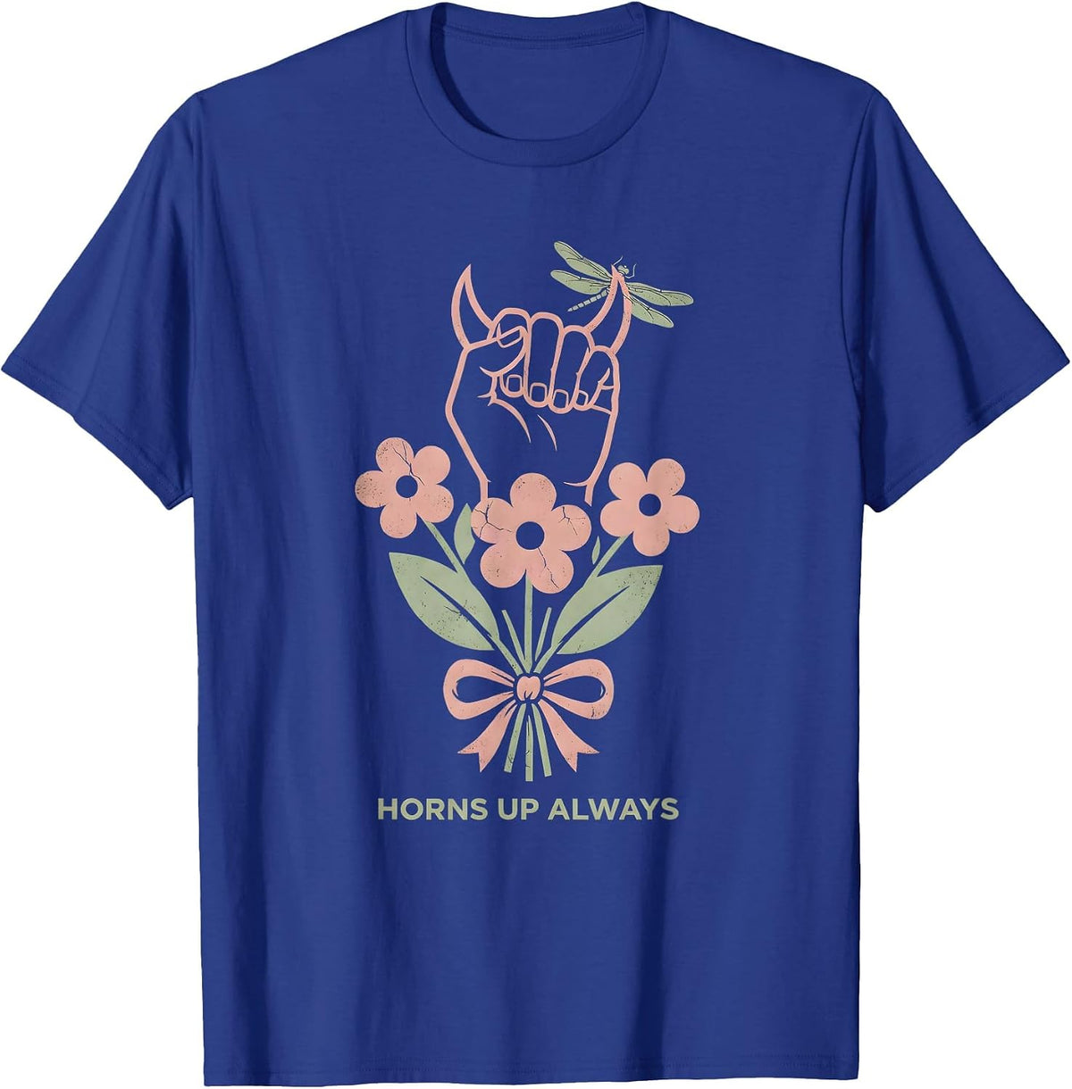 Horns Up Always Metal Band Graphic Design T-Shirt, Men, Royal Blue, Large - As Pictured