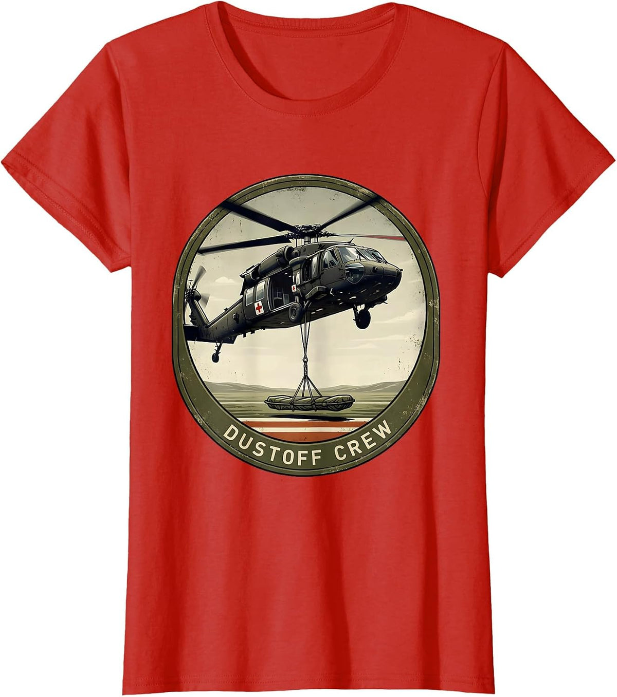 Women's Dustoff Crew Vintage Military Helicopter Pilot Veteran T-Shirt - Red