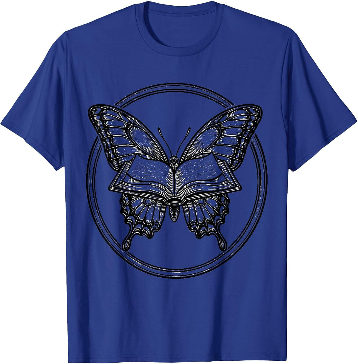 Reading Teacher Open Book Butterfly Wings Design T-Shirt - Royal Blue