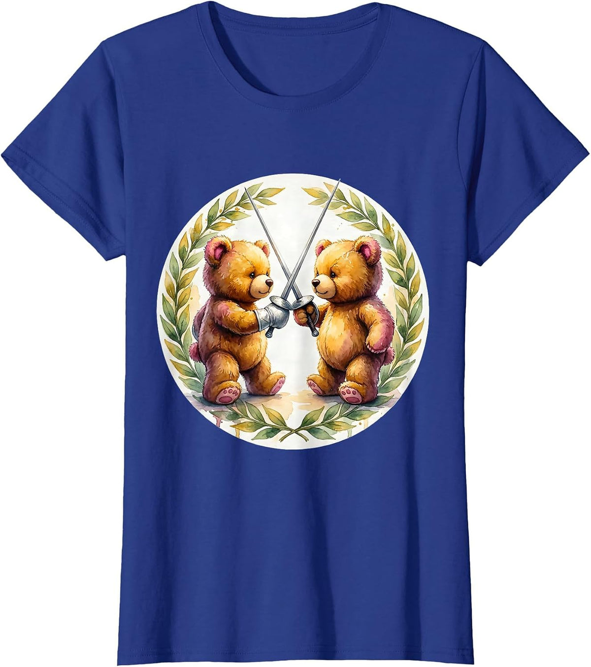 Women's Teddy Bears Fencing Duel Graphic Tee T-Shirt - Royal Blue