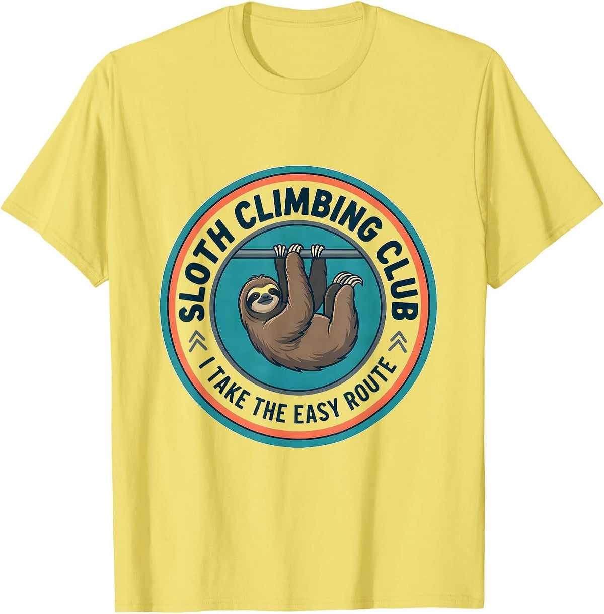 Men's SLOTH CLIMBING CLUB I TAKE THE EASY ROUTE Funny T-Shirt - Lemon Yellow