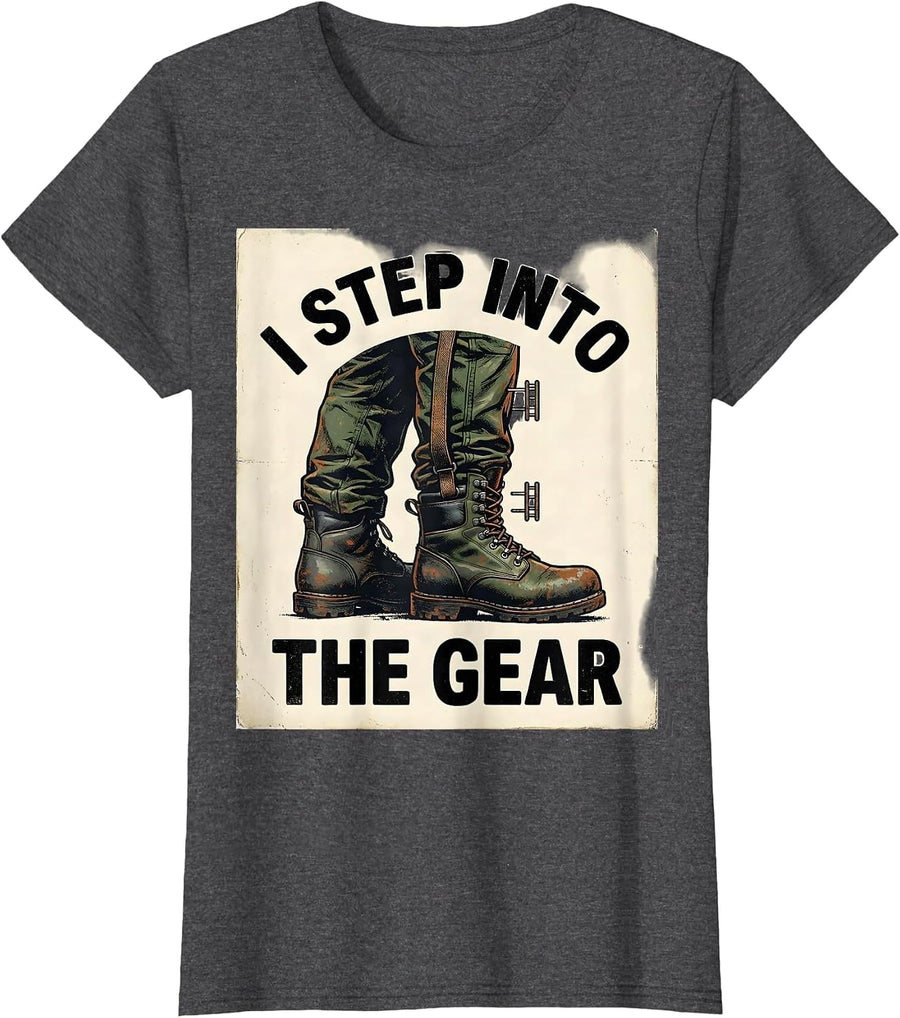 Women's I Step Into The Gear Vintage Firefighter Pride Memorial T-Shirt - Dark Heather Grey