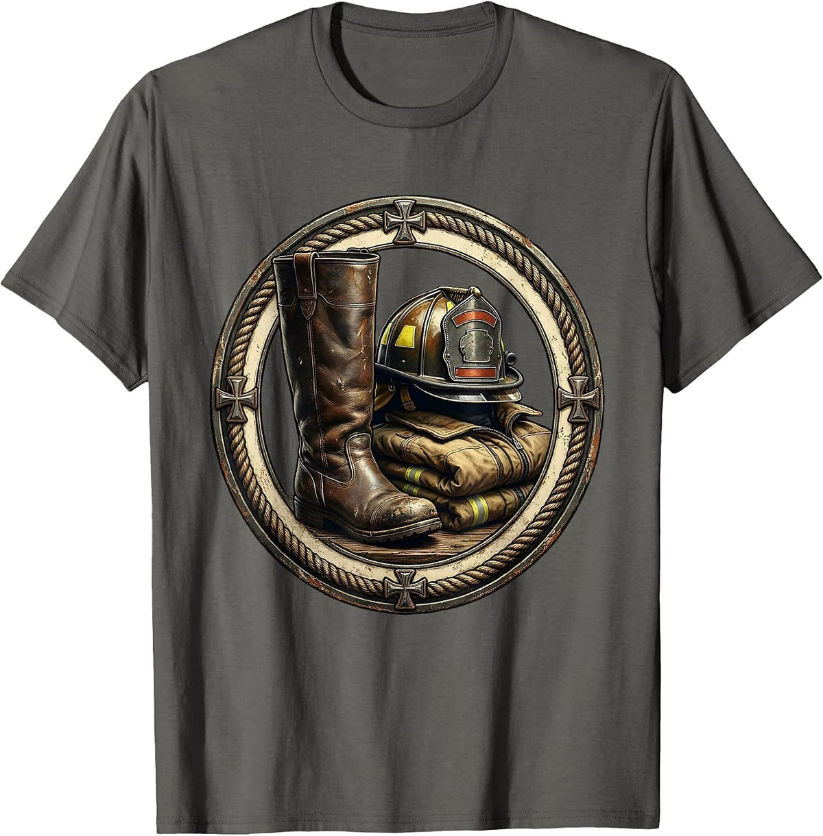 Firefighter Gear At Rest Illustration T-Shirt - Asphalt Grey
