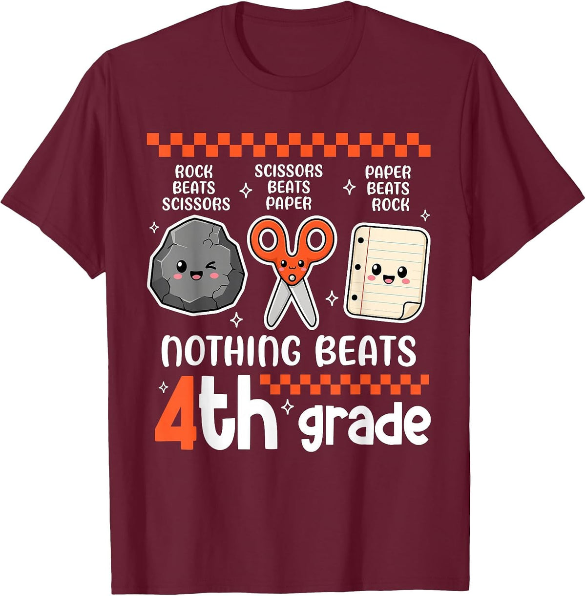 Funny Nothing Beats 4th Grade Back to School Teacher Kids T-Shirt - Burgundy