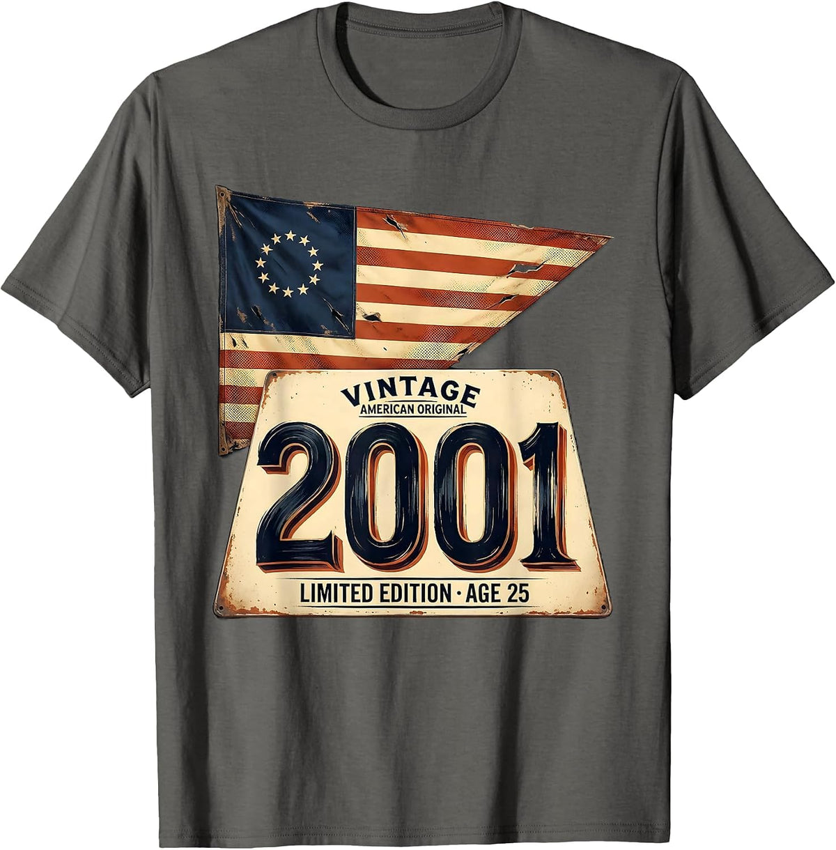 Men's Vintage 2001 American Original Limited Edition Age 25 T-Shirt - Asphalt Grey