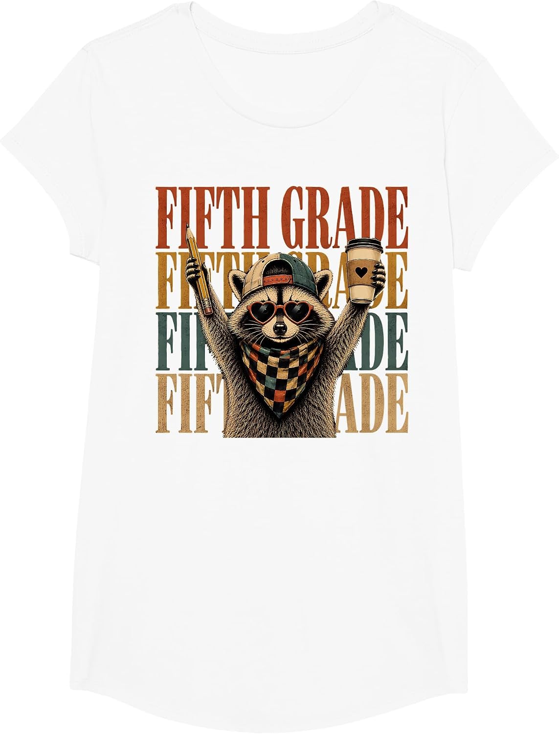 Fifth Grade Racoon Teacher Feral Raccoon Back to School T-Shirt - Girls White