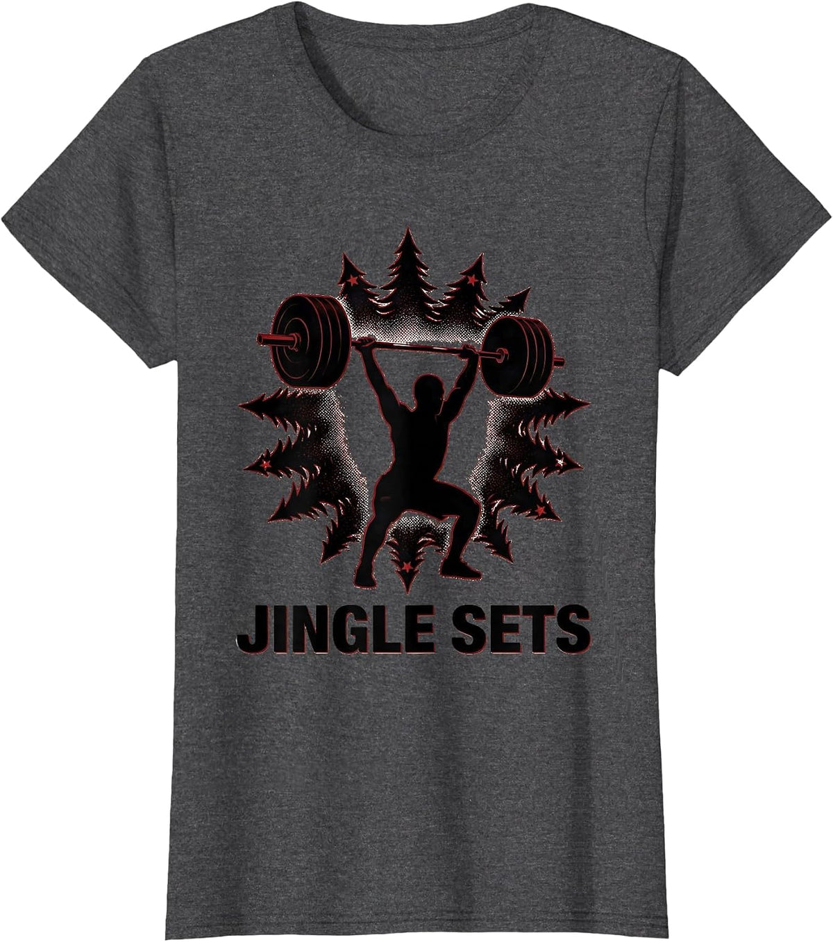 Women's Jingle Sets Blackwork Dotwork Christmas Weightlifting Gym T-Shirt - Dark Heather Grey