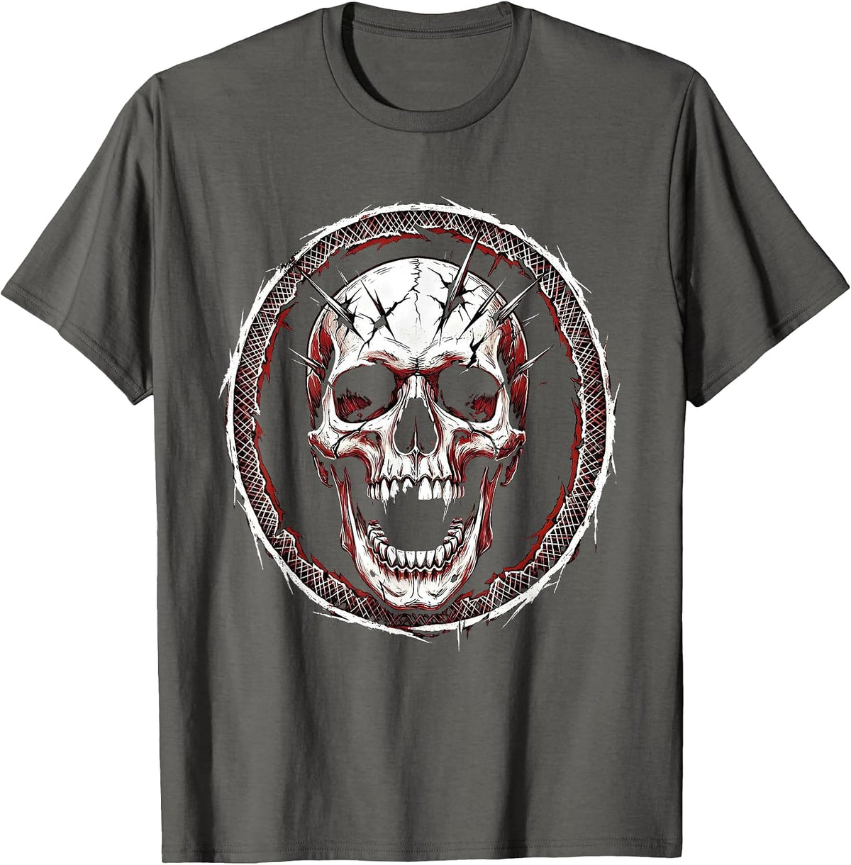 Unhinged Laughing Skull Cracked Jaw Graphic T-Shirt - Asphalt Grey