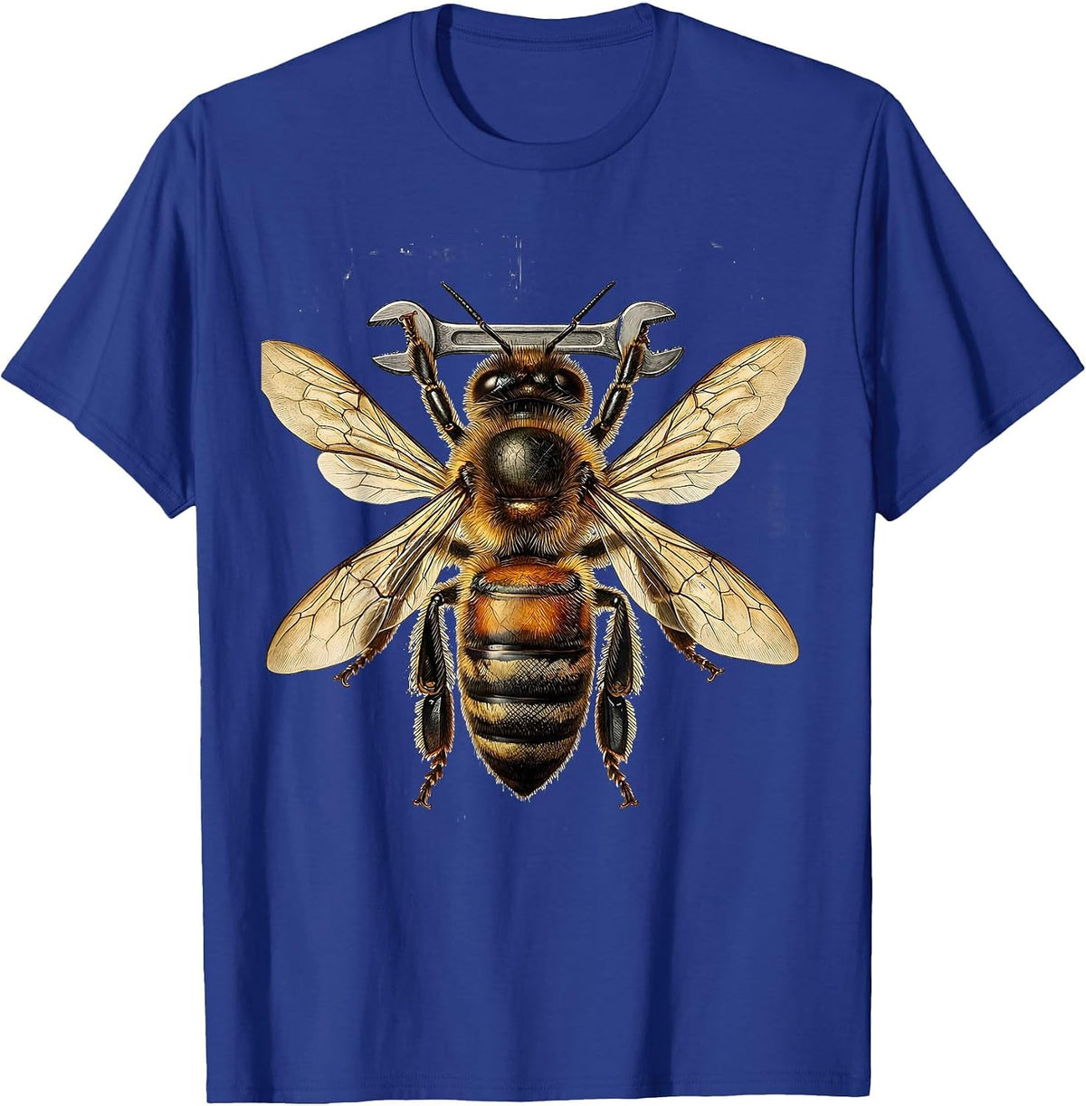 Men's Bee Mechanic Holding Wrench Funny Bug Art T-Shirt - Royal Blue