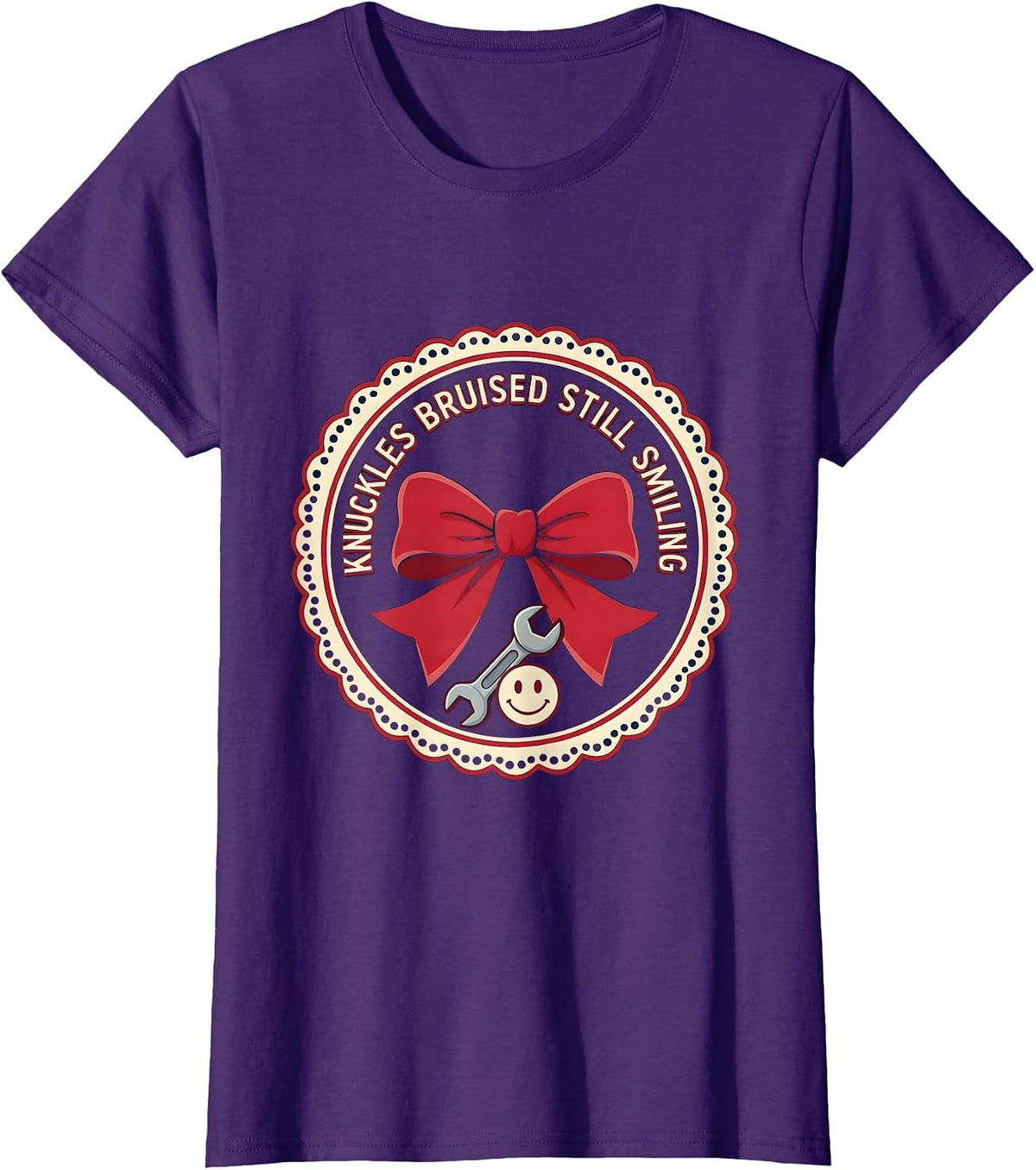 Women's Knuckles Bruised Still Smiling Mechanic Design T-Shirt - Purple