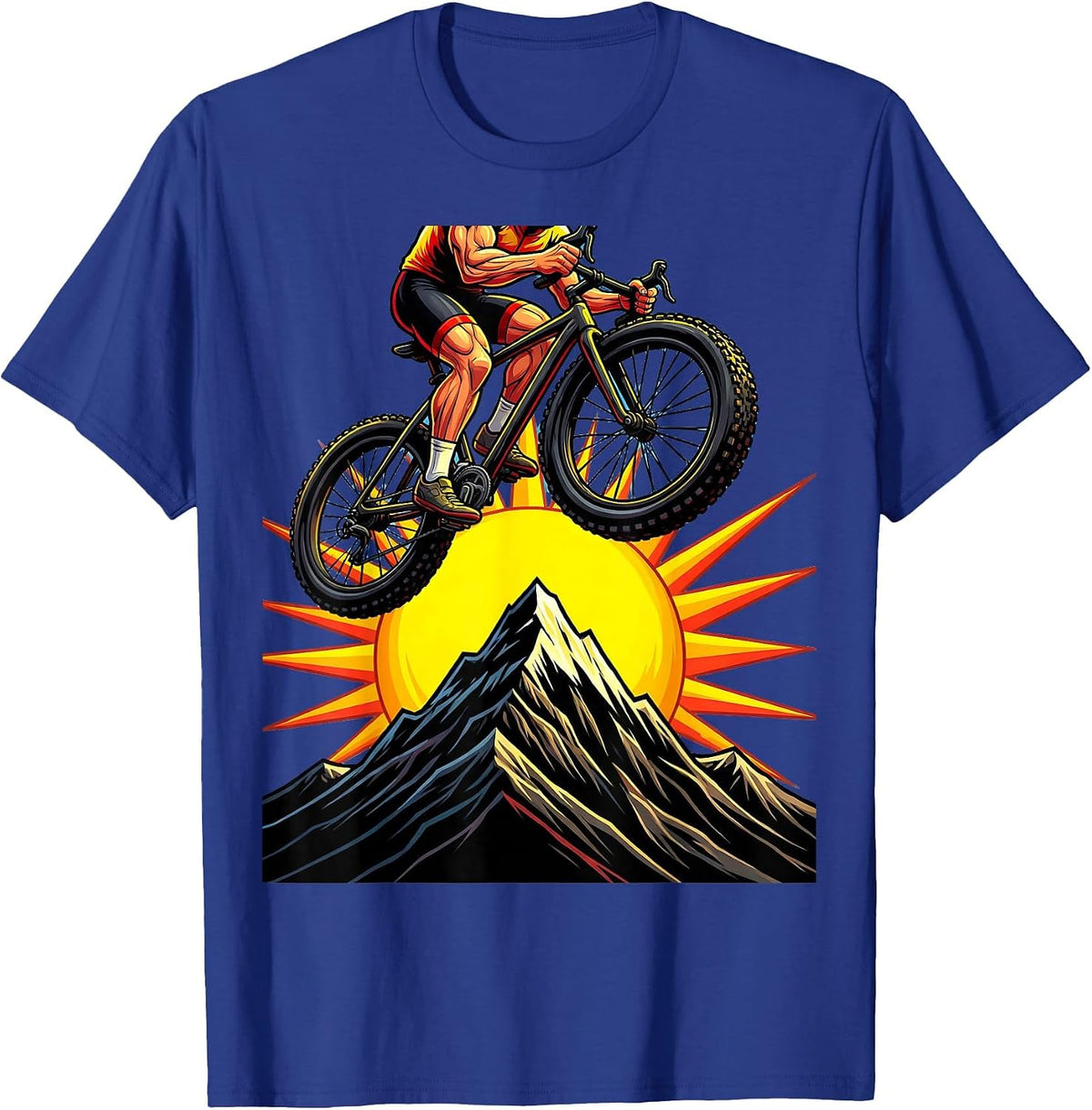 Cyclist Silhouette Mountain Peak Graphic T-Shirt - Royal Blue