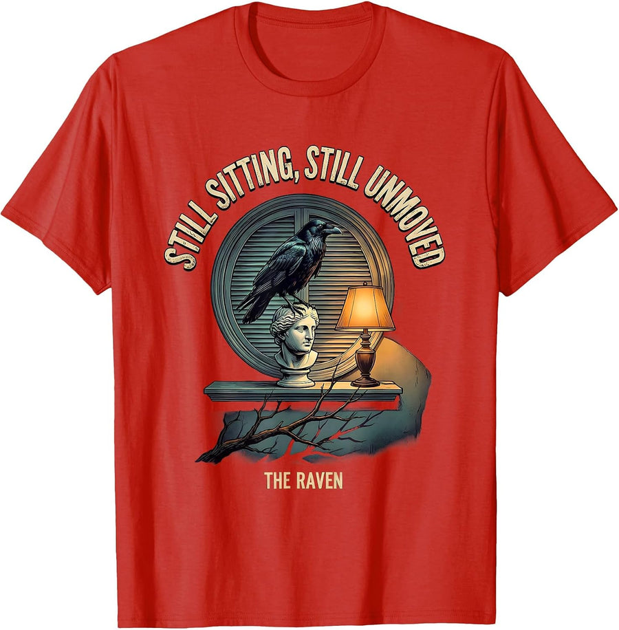 Men's Still Sitting, Still Unmoved — The Raven Gothic T-Shirt - Red