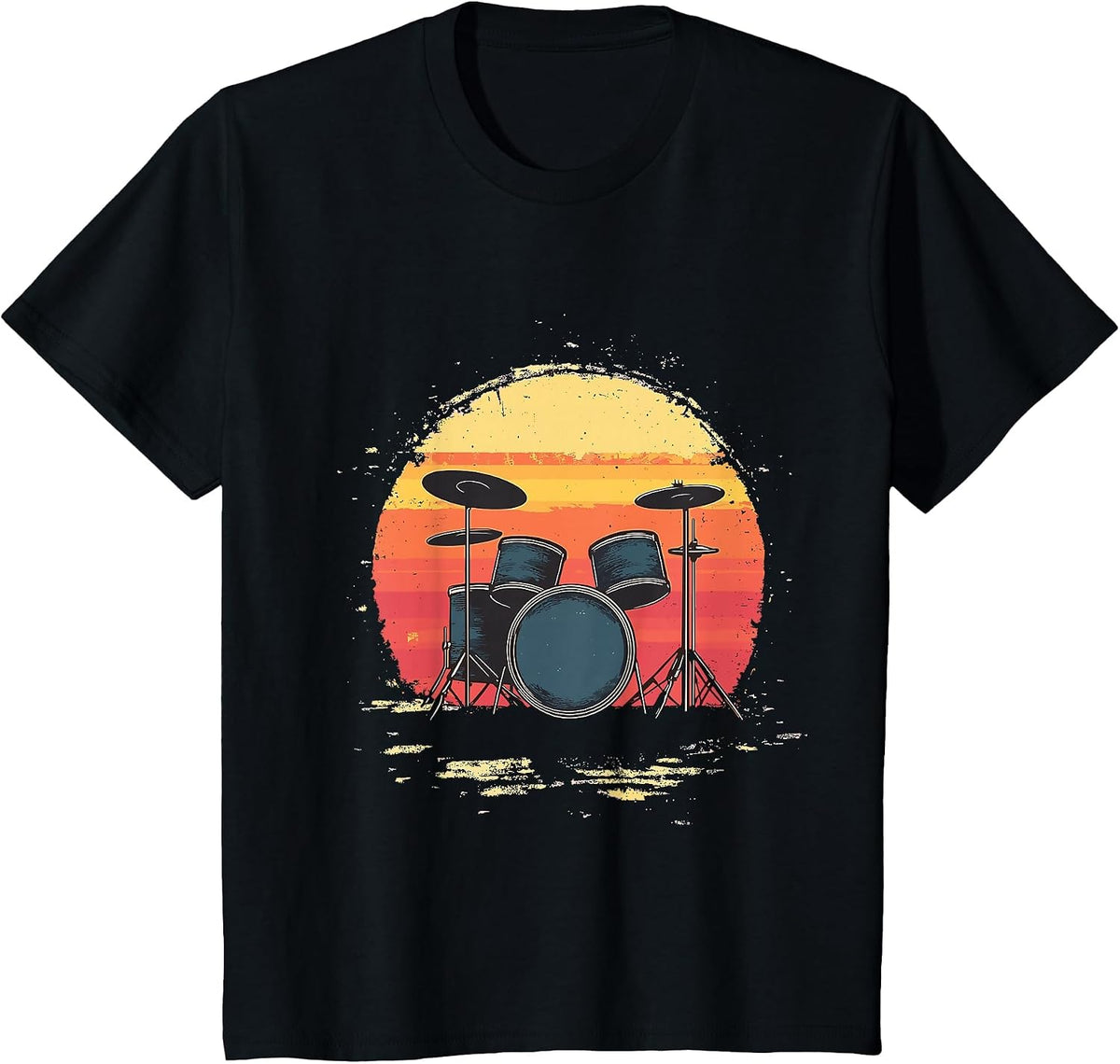 Drums Drummer Band Drumset Retro Vintage T-Shirt - Black