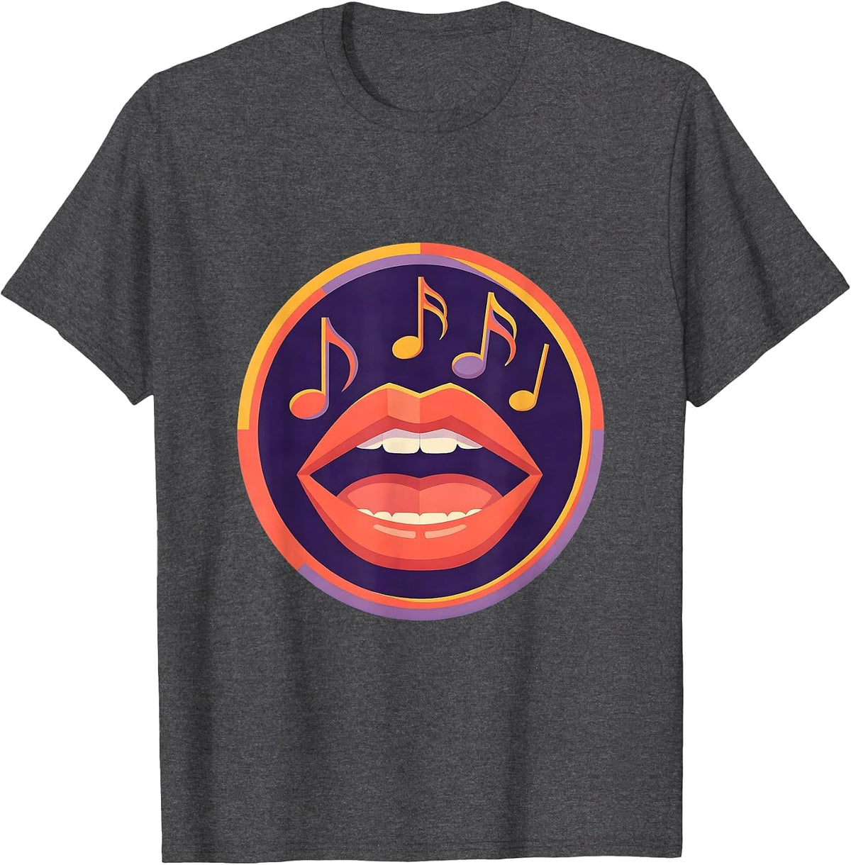 Musical Notes Open Mouth Singer Graphic Design T-Shirt - Dark Heather Grey