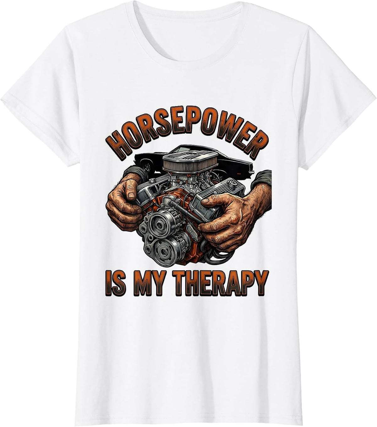 Women's Horsepower Is My Therapy Mechanic Design T-Shirt - White