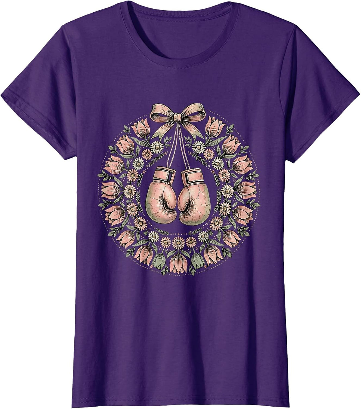 Women's Pink Boxing Gloves Breast Cancer Awareness Design T-Shirt - Purple