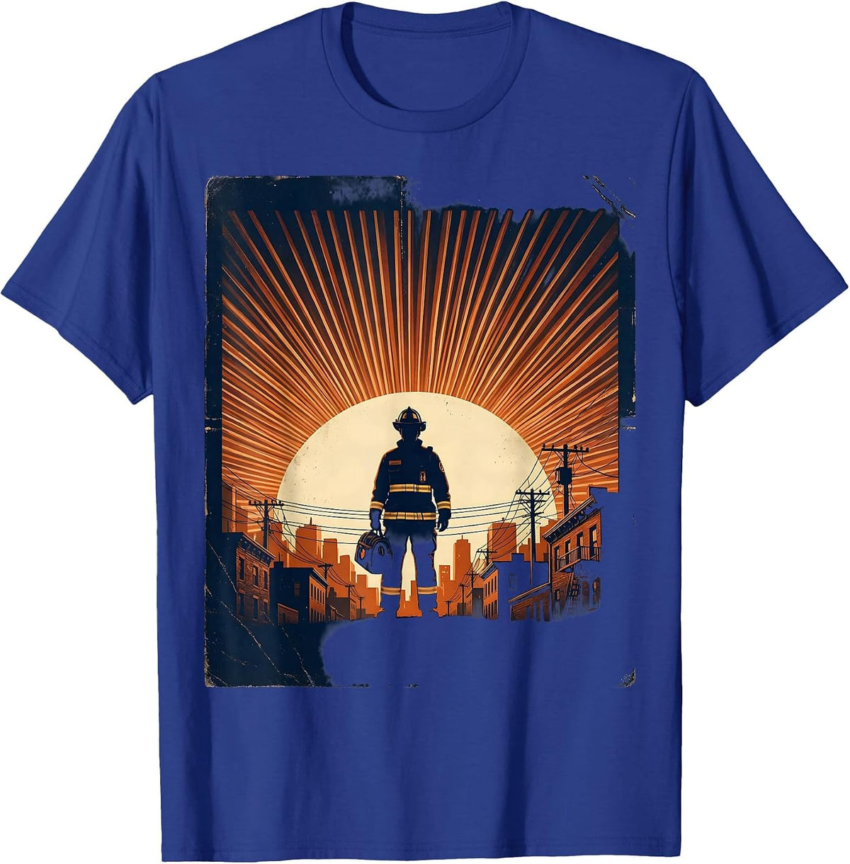 EMT Paramedic Silhouette Sunset Skyline Graphic T-Shirt - Royal Blue