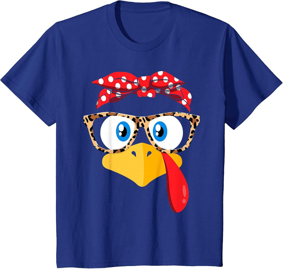 Thanksgiving Turkey Face Leopard Print Glasses Women Girls T-Shirt - Royal Blue