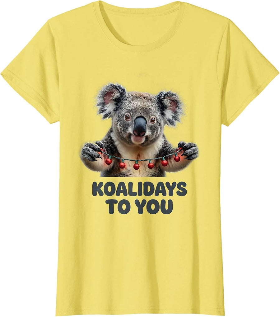 Women's Koalidays To You Funny Koala Pun Animal Lover Gift T-Shirt - Lemon Yellow