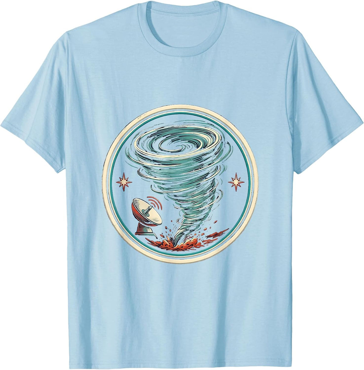 Men's Sealed Tornado Badge Funny Storm Chaser Meteorology Humor T-Shirt - Baby Blue