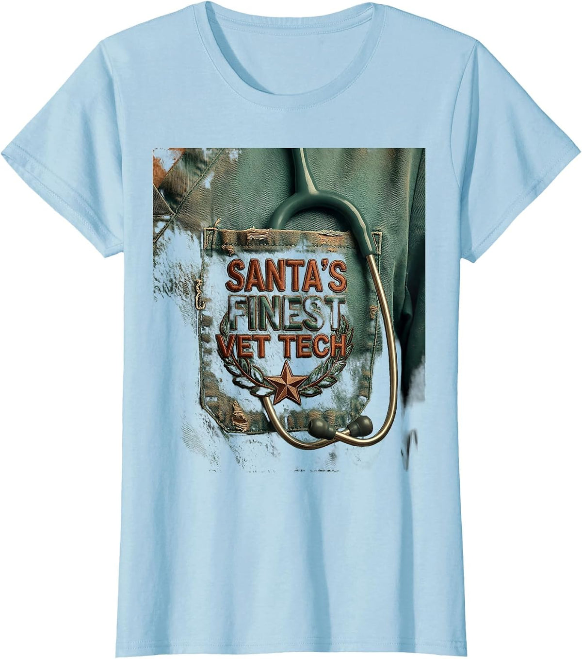 Women's Santa's Finest Vet Tech Vintage Funny Veterinary Tech T-Shirt - Baby Blue