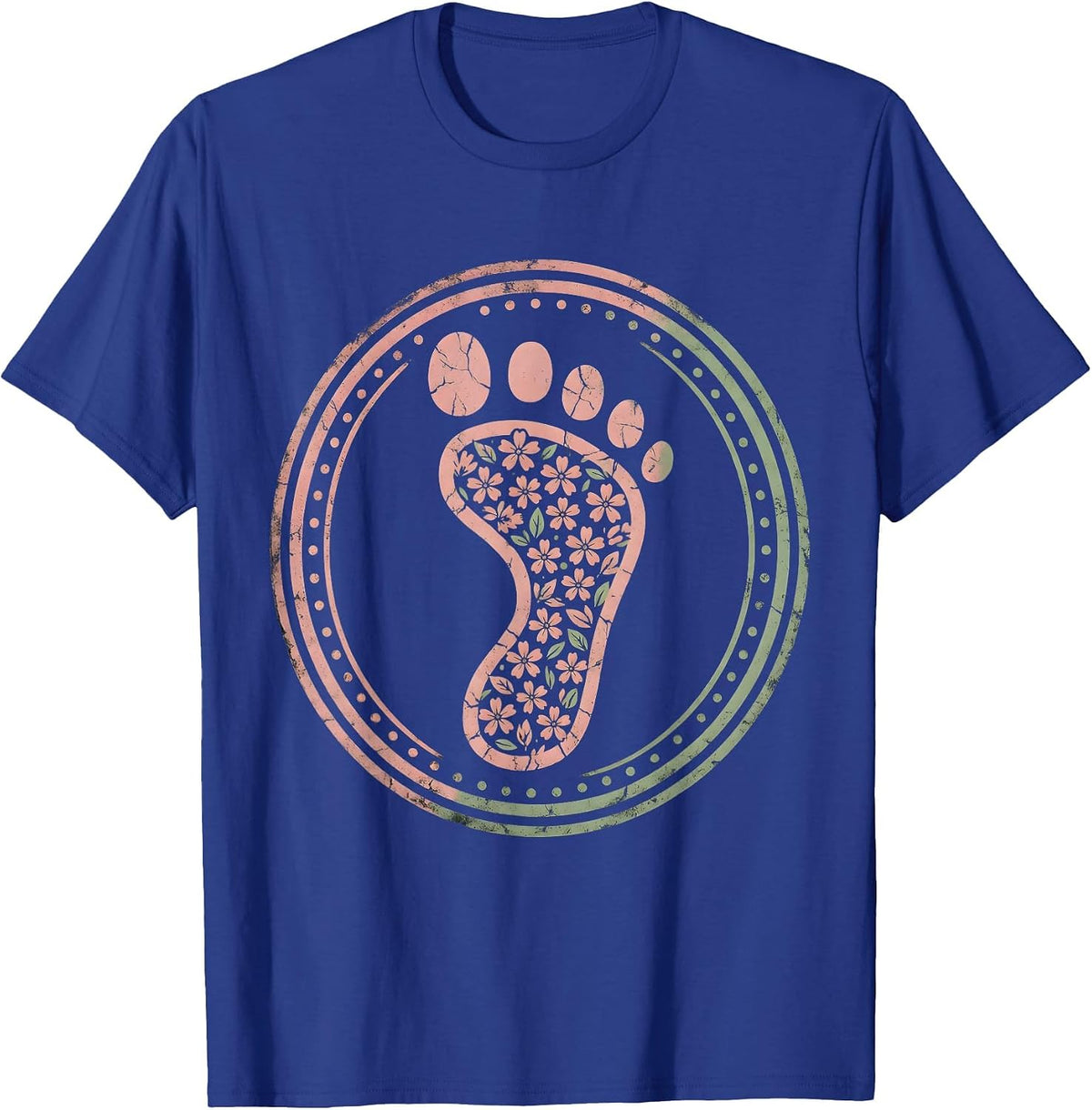 Horse Hoof Print Floral Wildflower Design T-Shirt - Royal Blue