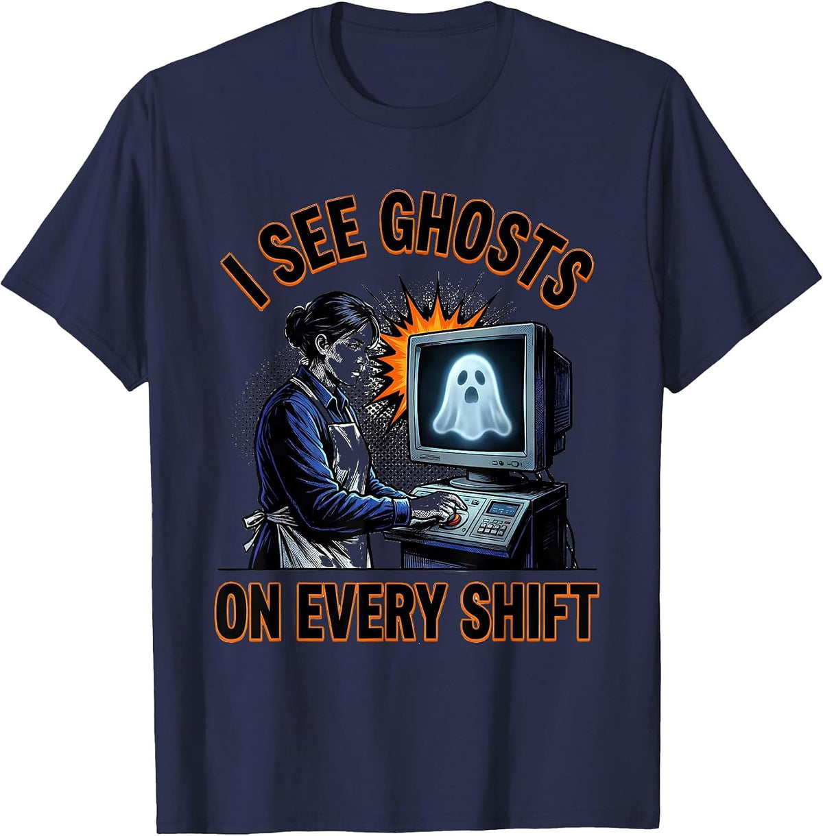 I See Ghosts On Every Shift Funny Radiology Tech Halloween T-Shirt - Navy Blue