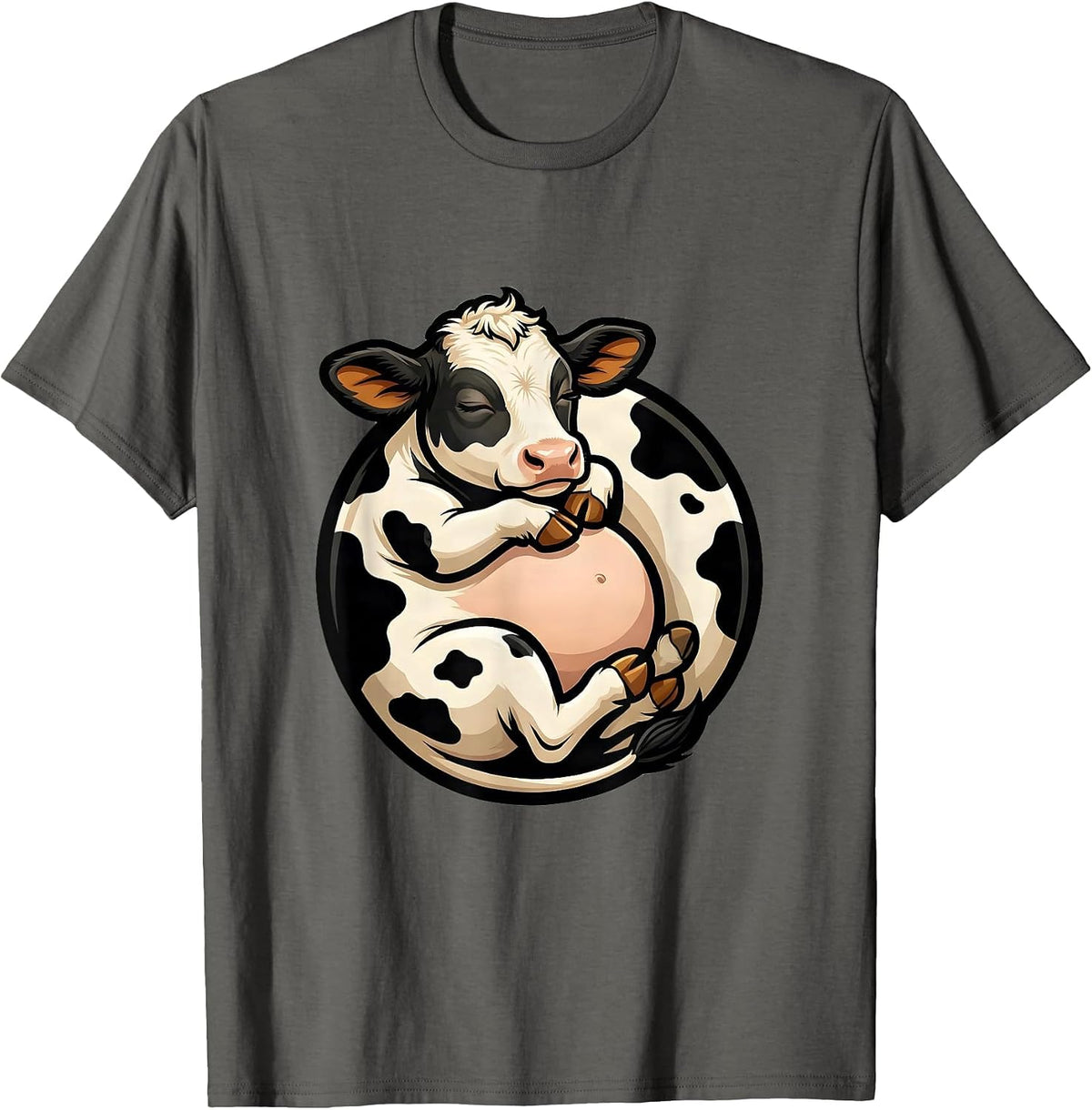 Men's Sleeping Baby Cow Cute Cow Print Graphic T-Shirt - Asphalt Grey